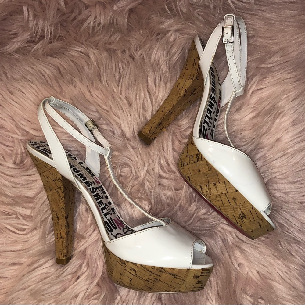 2B Bebe white cork platform strappy sandal heels